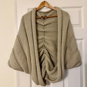 Y2K RARE Knit Cozy Ruched Sweater Oversized Shrug Beige/Tan